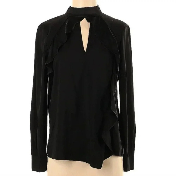 PARKER ✨ Long Sleeve Ruffle Button Up Blouse Black Size XS - Picture 11 of 12